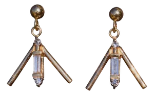 The Pala Mesa: Yellow Gold Modern Dangler Earrings with Diamonds, 2 Pieces