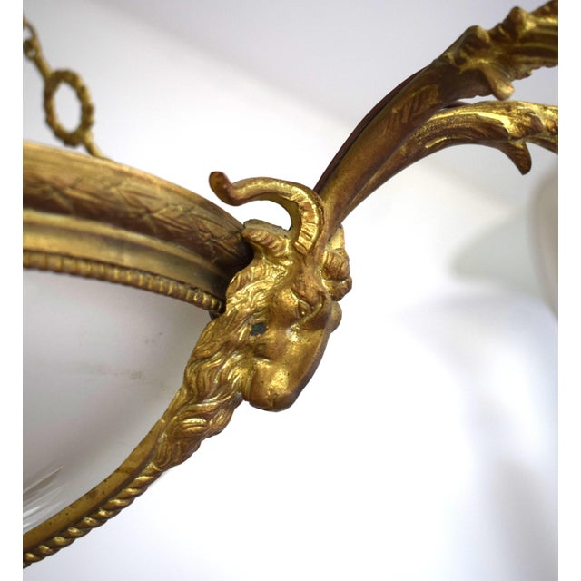 Metal French Neoclassical Chandelier with Gilded Bronze and Frosted Etched Glass, Early 20th Century For Sale - Image 7 of 10