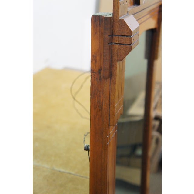 Antique Victorian Eastlake Walnut Hanging Mirror With Carved Scalloped Pediment For Sale - Image 9 of 12