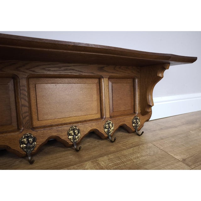Vintage French Carved Oak 5-Hook Coat Rack For Sale - Image 3 of 8