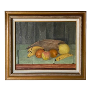 1940's E. Hawk Still Life With Fruits Oil Painting, Framed