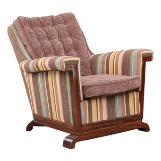 Large Art Deco Chair in Fabric and Walnut, 1930s For Sale