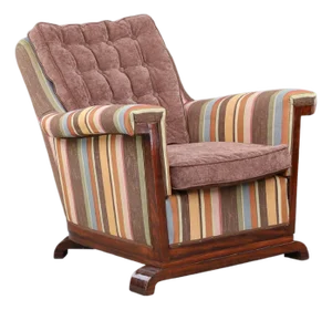 Large Art Deco Chair in Fabric and Walnut, 1930s