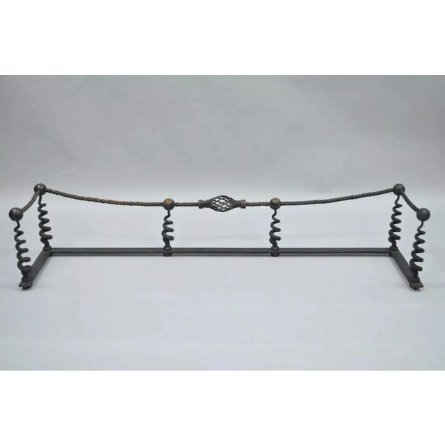 Metal Antique Arts & Crafts Hand Wrought Iron Spiral Twist Fireplace Mantle Fender For Sale - Image 7 of 8