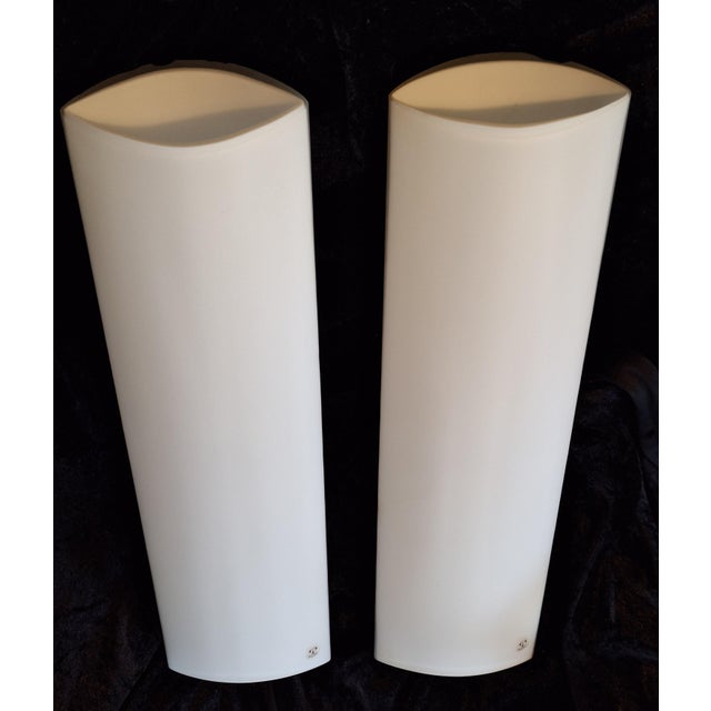 Large Minimalist Wall Lamps with White Opal Glass Shades on Concealed White Metal Brackets by Peill & Putzler, 1980s, Set of 2 For Sale - Image 6 of 12