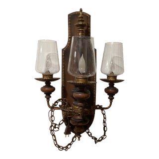 Mid 20th Century 3 Light Rustic Chained Wood Scones French Style For Sale