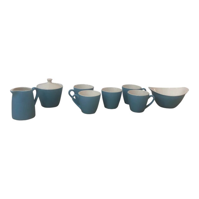 Vintage Mid-Century Modern Sky Blue Coffee Set- 8 Pieces For Sale