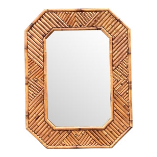 Vintage Chevron Rattan Mirror For Sale