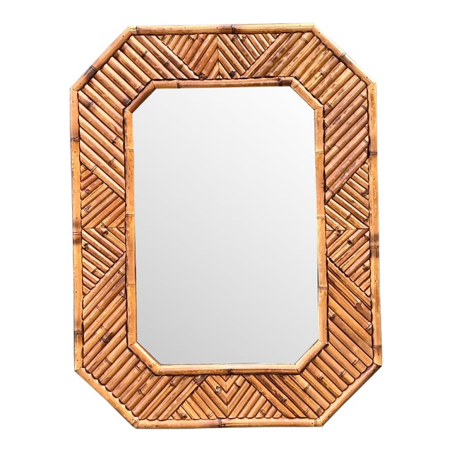 Vintage Chevron Rattan Mirror For Sale