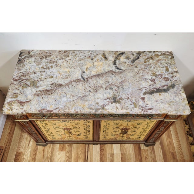 Vintage French Style Hand Painted Marble Top Buffet Server Bar For Sale - Image 16 of 16