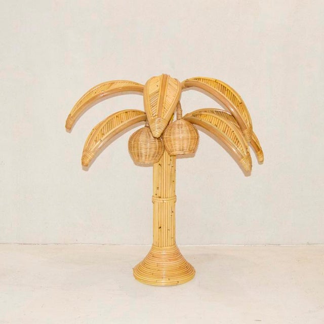Mid-Century Modern Rattan Palm Table Lamp For Sale - Image 3 of 8