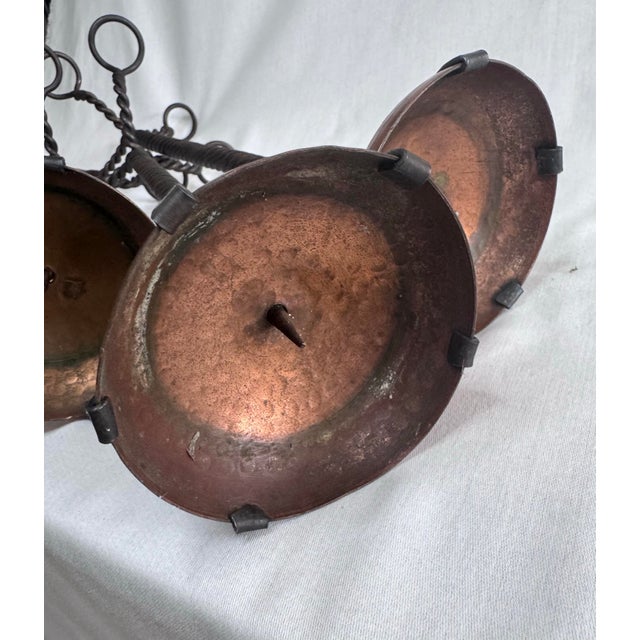 Vintage Brutalist Copper Cup Twisted Iron Metal Candlesticks, Set of Three For Sale - Image 9 of 11