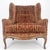Red Gold Brass Tacks Upholstery Carved Mahogany Base Legs Large Wing Chair For Sale - Image 10 of 12