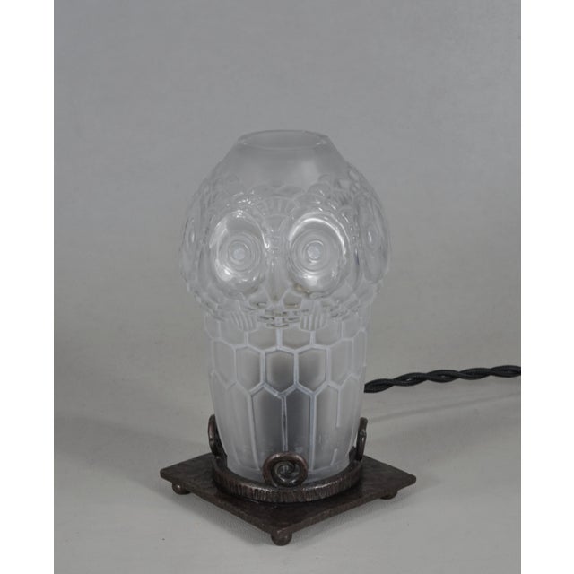 Metal 1930s French Art Deco Owl Night Lamp Insence Burner by Robj France For Sale - Image 7 of 12