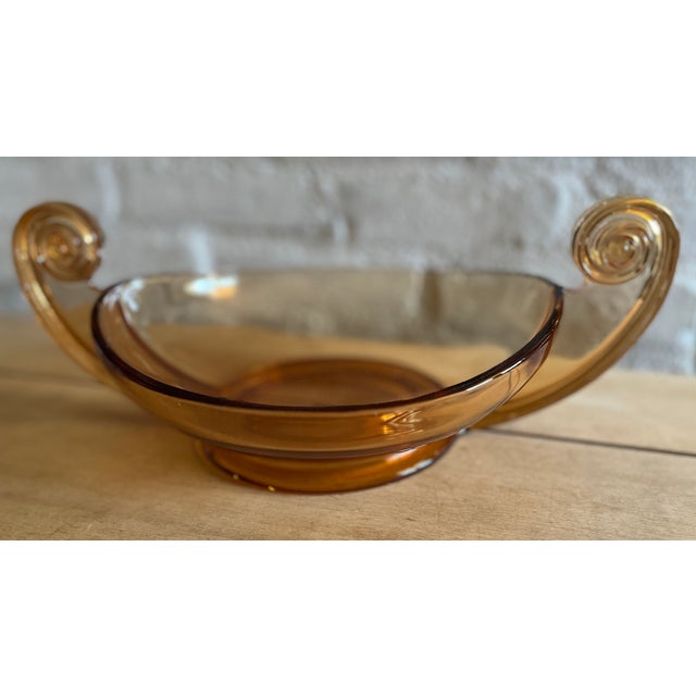 Art Deco Fostoria Art Deco Pink Scroll Console Bowl With Pair of Candlestick Holders - 3 Piece Antique Set Glass Set Circa 1920-30 For Sale - Image 3 of 12