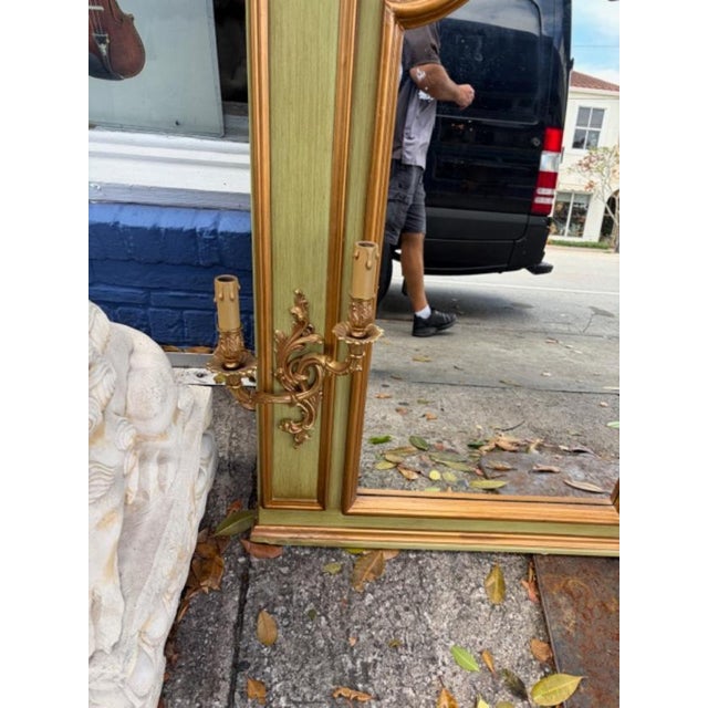Reproduction Antique Style Trumeau-Style Large Mirror With Attached Sconces For Sale - Image 4 of 6