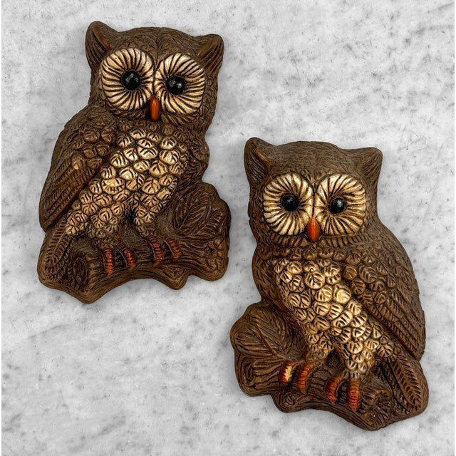 Vintage 1970s Wall Hanging Owl Sculpture - A Pair For Sale - Image 4 of 8