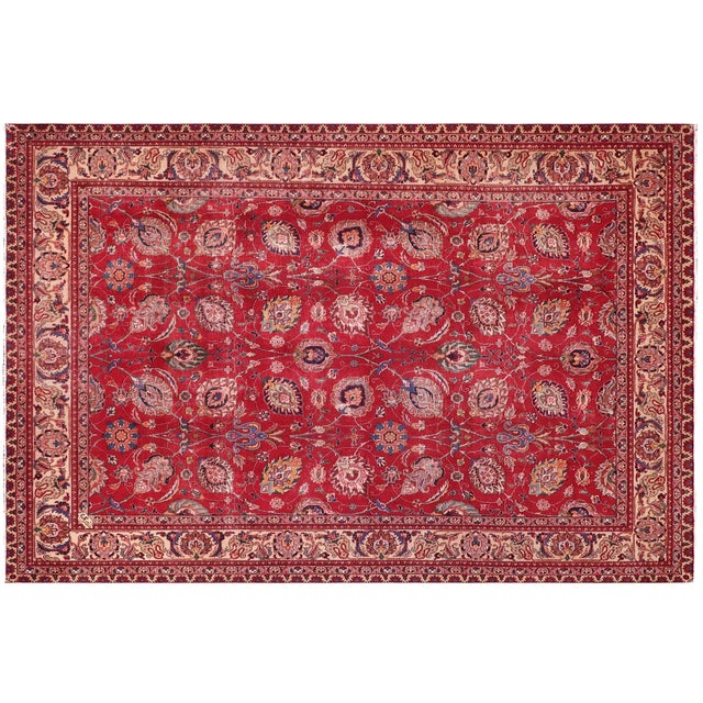 Shabby Chic Persian Antique Red/Beige Wool Rug - 10'1'' X 12'6'' For Sale - Image 9 of 10