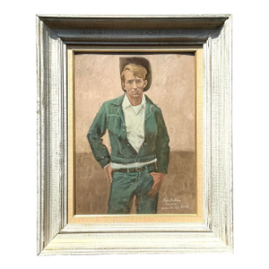 Vintage a Boho Original Oil Portrait of Cowboy