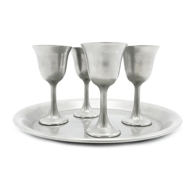 Mid-Century Modern Mid-Century Modern Fb Rogers Silver Mini Goblets / Cordials With Serving Tray - 5 Pieces For Sale - Image 3 of 4