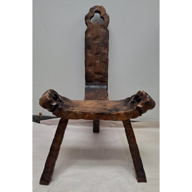 Brutalist 20th Century Hand-Crafted Brutalist Tripod Spanish Birthing Chair For Sale - Image 3 of 11