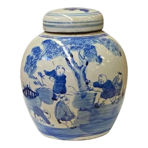 Chinese Oriental Small Blue White Porcelain Kids Ginger Jar
