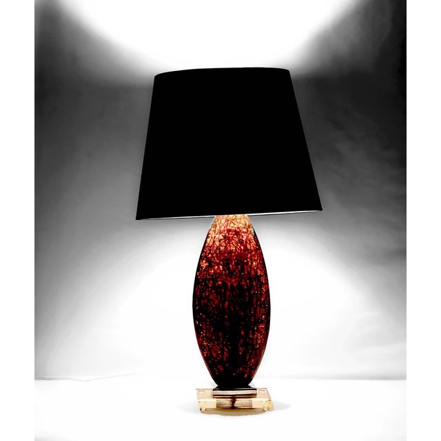 Metal Late 20th Century Italian Lucite Variegated Amber Look Table Lamp For Sale - Image 7 of 8