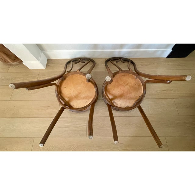 Antique Vintage Thonet Style Bentwood Sweetheart Bistro Chairs- A Pair For Sale - Image 9 of 14