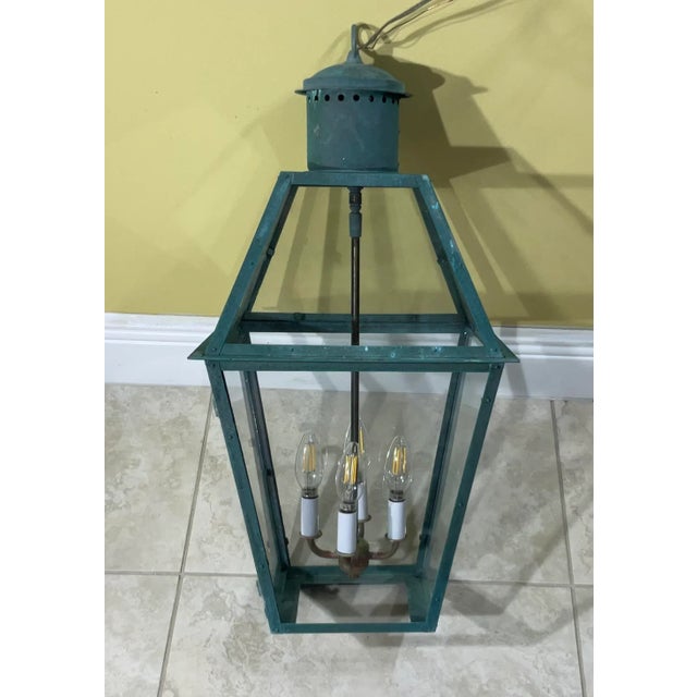 Four-Sides Vintage Hanging Copper Lantern For Sale - Image 10 of 12