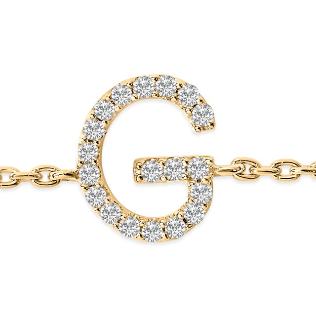 Contemporary 10K Yellow Gold Diamond Accent "G" Initial Charm and Link Bracelet For Sale - Image 3 of 6