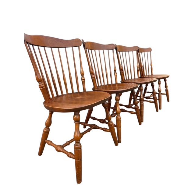Late 20th Century Vintage S. Bent Bros. Windsor Dining Chairs – Solid Maple, Early American Style | Set of 4 For Sale - Image 5 of 8