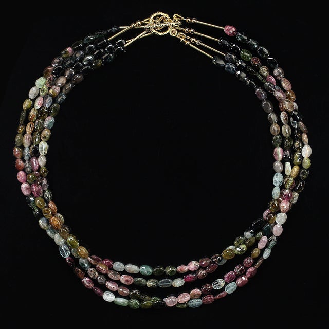 2020s Ajd 19 Inch Four Strand Multi Color Tourmaline Nugget Necklace For Sale - Image 5 of 6