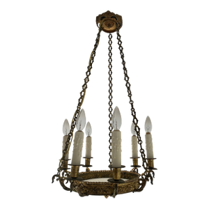 Vintage Swedish Gilt Brass Chandelier