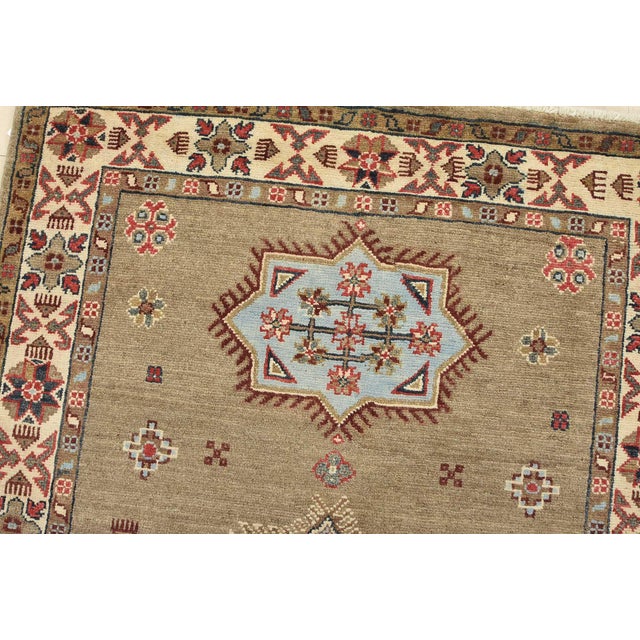 Kazak Rug 3’3” X 4’9” Brown Wool Tribal Hand-Knotted Oriental Carpet For Sale In Philadelphia - Image 6 of 12