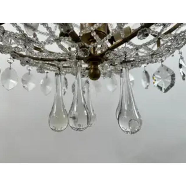 Vintage French Empire Style Gilt Bronze & Tiered Crystal & Beads Chandelier For Sale - Image 10 of 14
