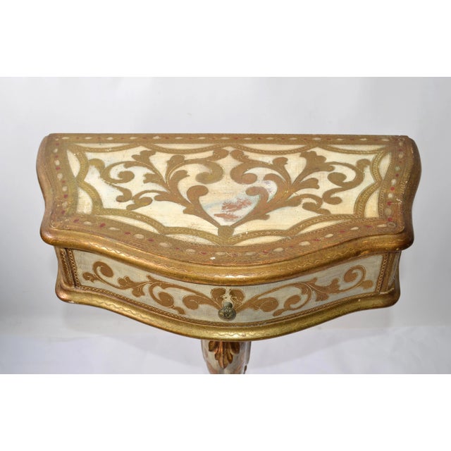 Goldenrod 20th Century Giltwood Florentine Side Table Hand-Carved Tripod Scrolled Base For Sale - Image 8 of 13
