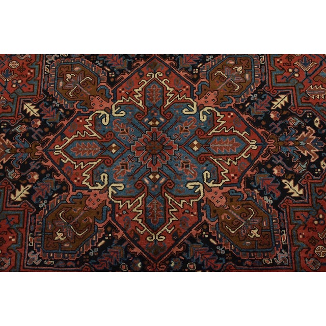 Heriz Rug 8’1” X 10’10” Red Wool Vintage Tribal Hand-Knotted Oriental Carpet For Sale In Philadelphia - Image 6 of 15