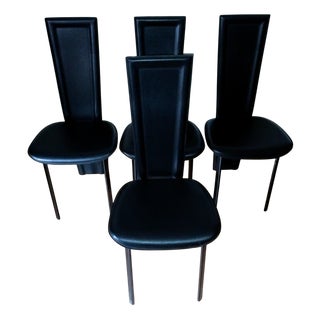 Vintage Black Leather Dining Chairs, 1980s, Set of 4 For Sale