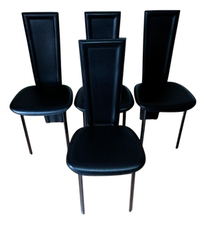 Vintage Black Leather Dining Chairs, 1980s, Set of 4