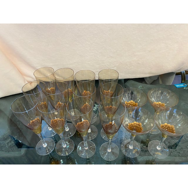 Glass Contemporary Kim Seybert Paillete Design Stemware- Set of 16 For Sale - Image 7 of 8