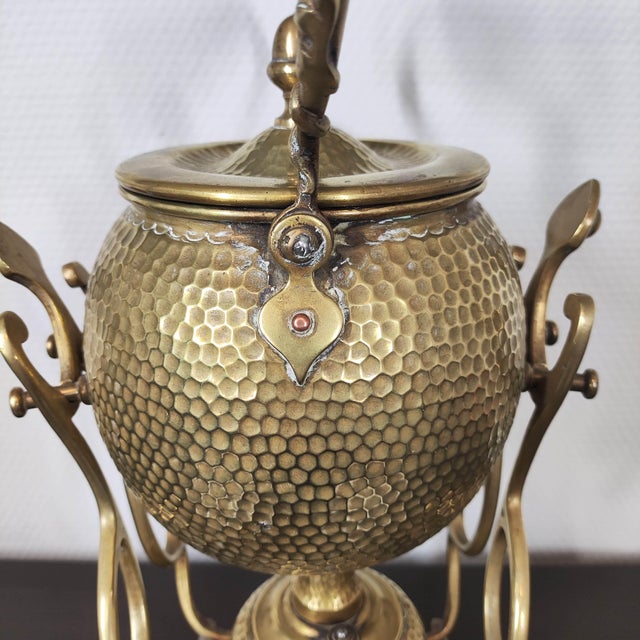 Antique E. D. Paris French Art Nouveau Brass Spirit Kettle on Stand For Sale - Image 6 of 13
