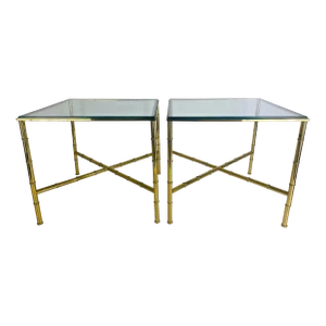 Handsome Vintage Solid Brass Regency Inspired Faux Bamboo Side Tables/A Pair