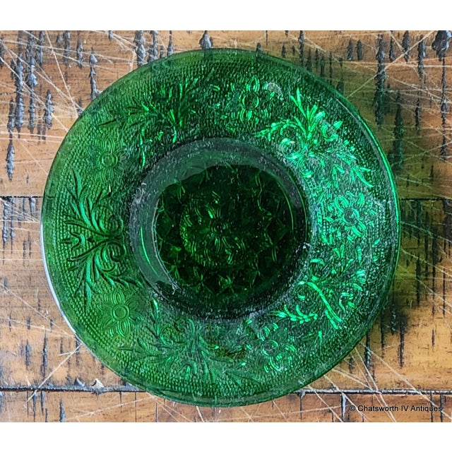 Forest Green 6 Mid Century Forest Green Glass Sandwich Pattern Juice Tumblers W/ Saucers ~ Anchor Hocking For Sale - Image 8 of 10