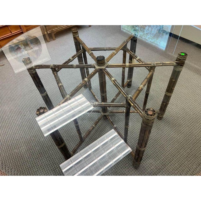 McGuire McGuire Baker Round Glass Top Faux Rattan Base Dining Table.Original Thick Glass Top 3/4”. For Sale - Image 4 of 17