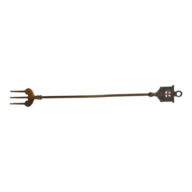 Vintage English Brass Toasting Fork With City of London Heraldic Coat of Arms For Sale