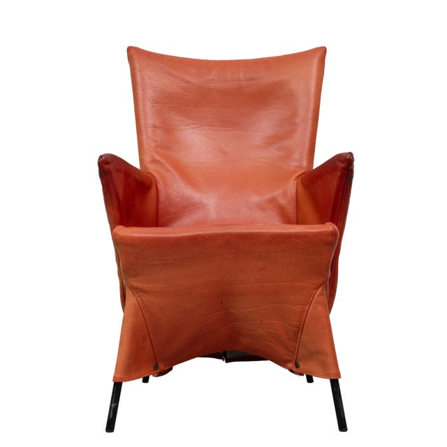 Vintage Orange Leather Skirt Chair by Gerard Van Der Berg, 1980s For Sale - Image 9 of 12