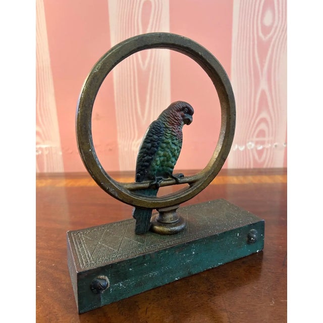 Early 20th Century Deco Period Cold Painted Bronze Parrot Form Doorstop For Sale - Image 5 of 8