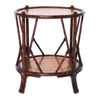 Maitland-Smith Faux Bamboo British Colonial Style Leather Top Occasional Table For Sale