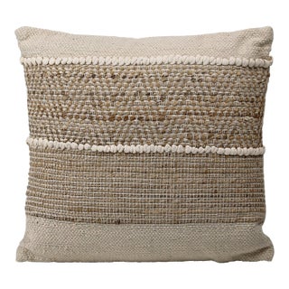 Contemporary Boho Jute & Ivory Woven Pillow For Sale