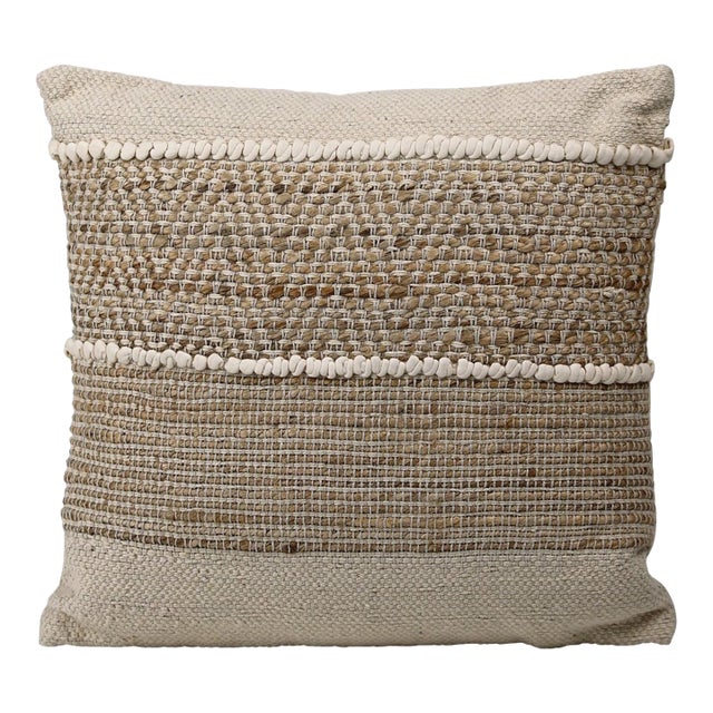 Contemporary Boho Jute & Ivory Woven Pillow For Sale